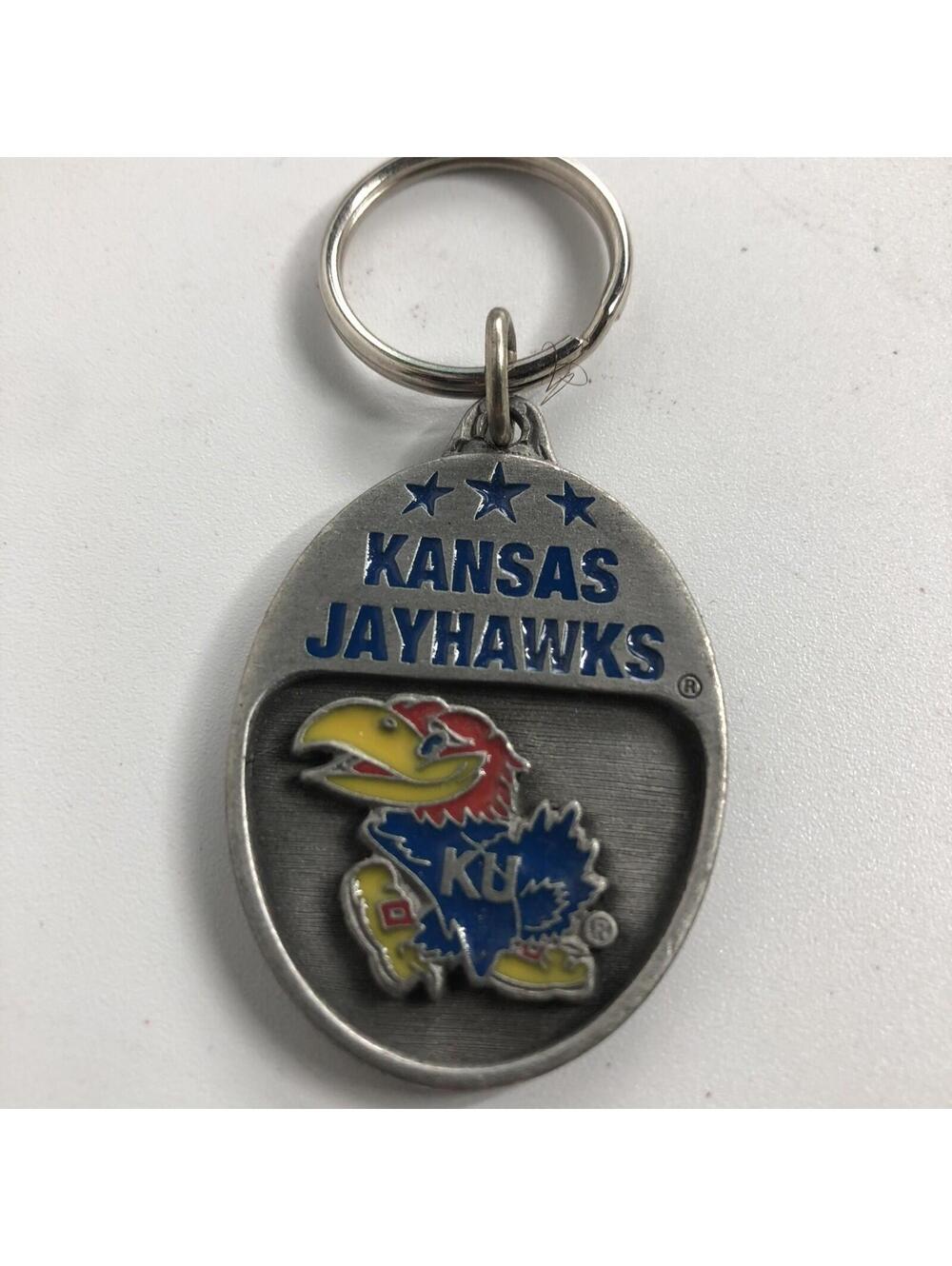 Vintage KU Kansas Jayhawks NCAA College Keychain Key Ring Metal Used Football
